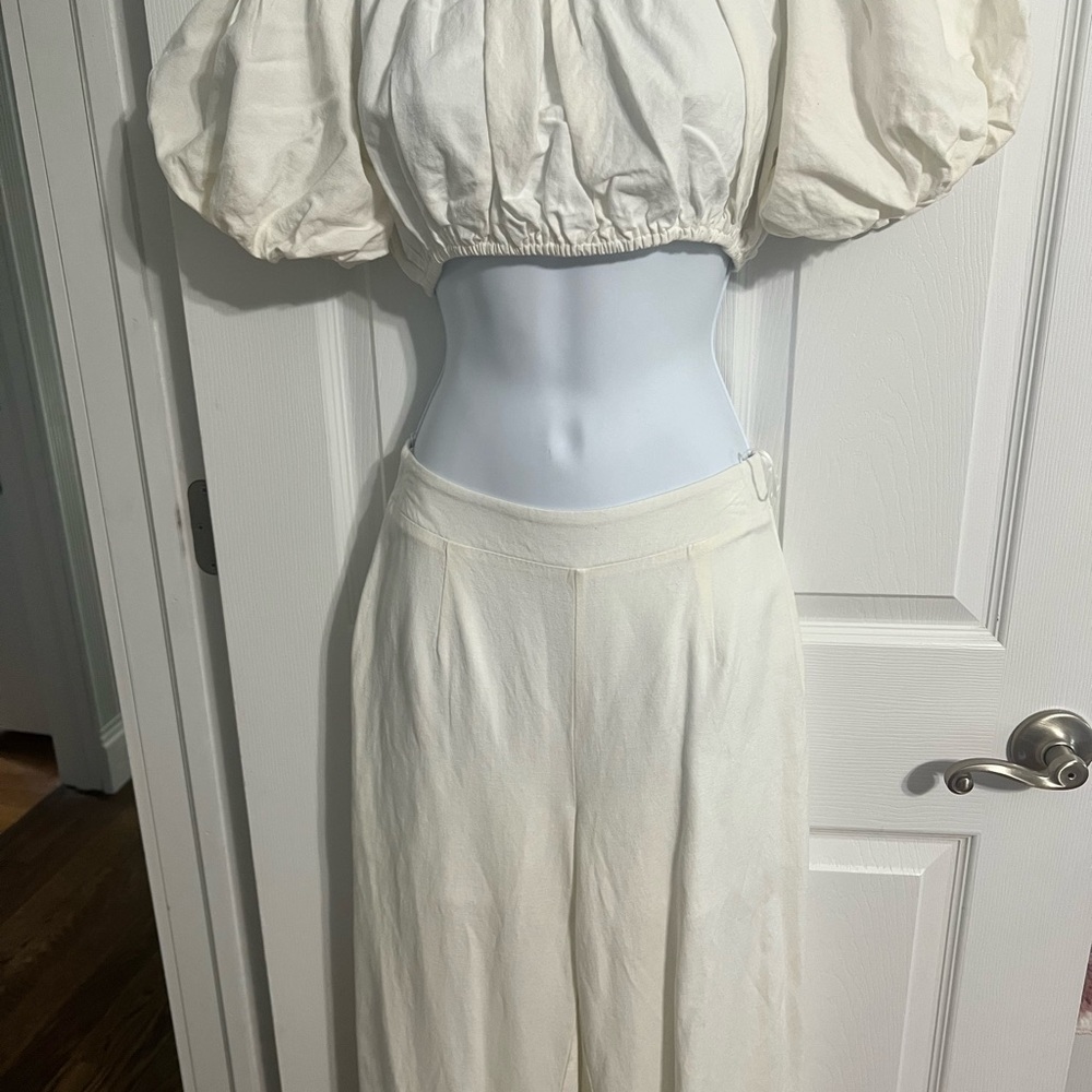 LoveShackFancy Cream Wide Leg Pants